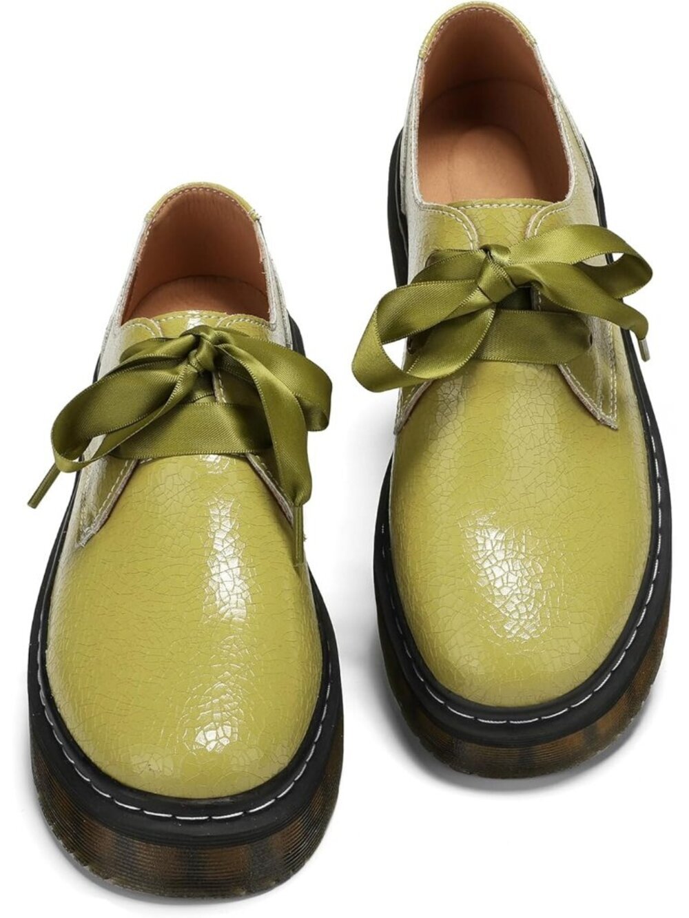 Women’s Pistac-croco Lace-Up Platform Chunky Loafers Office Dress Shoes
